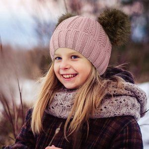 Toddler/Kids Pink Winter Beanie w/ Double Pompoms & Soft Fleece Lining: ages 2-6